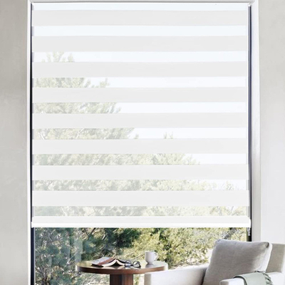 Estructura horizontal motorizada para interiores Poliéster Zebra persianas para ventanas de extremo