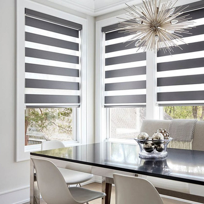 Cortinas de ventana de doble capa con apagado completo Cortina de ventana de cebra para estilo de diseño contemporáneo