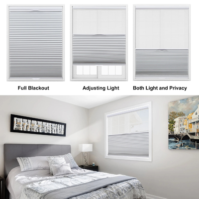 WELLSOURCE Sombreras para ventanas de día y noche, sombreado de arriba hacia abajo hacia abajo hasta abajo, sombreado de panal de miel para ventanas, sombreado de ventanas sin cables