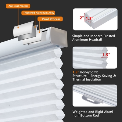 WELLSOURCE Sombras celulares sin cable sin perforación Blinds de panal de miel apagado para ventanas dormitorio, oficina fácil de instalar