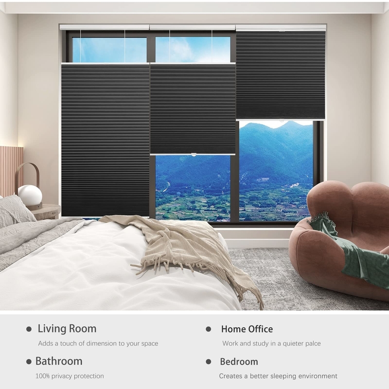 WELLSOURCE Filtración de luz/Dimout Sombras celulares inalámbricas, de arriba hacia abajo, de abajo hacia arriba, persianas para ventanas, de 1,5 pulgadas de celda única